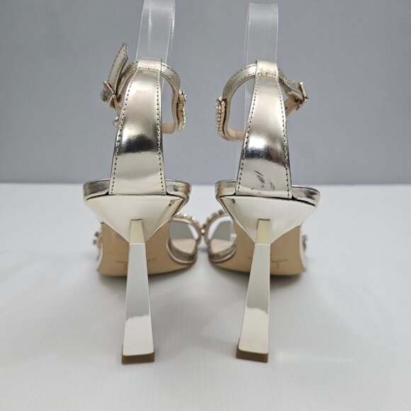 Marc Fisher Karima Rhinestone Heel Sz 9 Metallic Gold Leather Ankle Strap Sandal - Picture 11 of 16